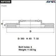 ADVICS A6F535B Диск тормозной пер. ADVICS