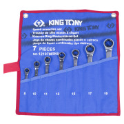 KING TONY 12107MRN01 Набор комбинированных трещоточных ключей, 8-19 мм, чехол из теторона, 7 предметов
