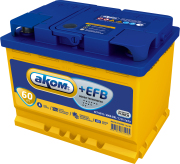 АКОМ 4607034731045 Батарея аккумуляторная 6СТ-60VL АКОМ+EFB, технология EFB, 12В, 60 А/ч, 600А, прямая полярность, формат АКБ: LN2, европейский тип клемм