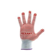 REXANT 0902022 Перчатки ХБ белые нейлоновые (точка ПВХ) REXANT