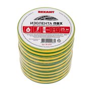 REXANT 092107 Изолента ПВХ REXANT 15 мм х 25 м, желто-зеленая, упаковка 5 роликов