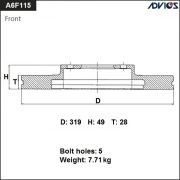 ADVICS A6F115B Диск тормозной пер. ADVICS