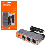 AIRLINE ASP3U03 Прикуриватель-разветвитель 3 гнезда + USB (оранжевый) (ASP-3U-03)