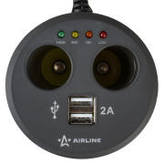AIRLINE ASP2U12 Разветвитель прикуривателя 2 гнезда 8А + 2USB в подстаканник с индикат.заряд.АКБ обрезин.