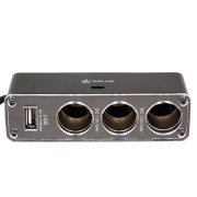 AIRLINE ASP3U07 Прикуриватель-разветвитель 3 гнезда + USB (черный) (ASP-3U-07)