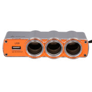 AIRLINE ASP3U03 Прикуриватель-разветвитель 3 гнезда + USB (оранжевый) (ASP-3U-03)