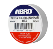 ABRO ET9121820WHTRW Изолента ПВХ белая, устойчива к растяжению, 18 мм Х 18,2 м /250, шт