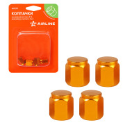 AIRLINE AVC19 Колпачки на шинный вентиль K-3, оранжевые, металл, 4 шт.