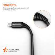 AIRLINE ACHC46 Кабель USB - micro USB 2м, черный нейлоновый (ACH-C-46)