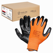 AIRLINE ADWG004 Перчатки полиэфирные с двухслойным нитрил.покрытием ладони (XL) оранж./черн.(ADWG004)
