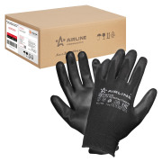 AIRLINE ADWG003 Перчатки полиэфирные с цельным ПУ покрытием ладони (XL) черн./сер.(ADWG003)