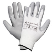 AIRLINE ADWG001 Перчатки полиэфирные с цельным ПУ покрытием ладони (XL) бел./сер.(ADWG001)