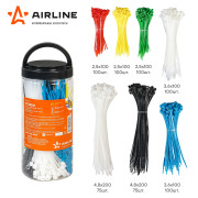 AIRLINE ADTC002 Стяжки (хомуты) кабельные, нейлон, цвет.,650 шт(2,5*100-300шт/3,6*150-200шт/4,8*200-150шт) (ADTC002)