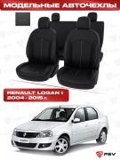 PSV 124826 Чехлы в машину PSV для Renault Logan/Рено Логан I 2004-2015 г. - черный/отстрочка белая, экокожа Оригинал