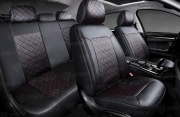 PSV 135942 Чехлы в машину на сиденья универсальные весь салон PSV Elegant Next (Черный/Ромб красный/отстрочка красная),экокожа