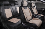 PSV 136698 Накидки в машину универсальные 5D PSV Galant Velvet Skin (Черно-Бежевый/Отстрочка Белая), комплект на весь салон, вельвет