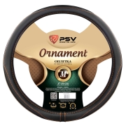 PSV 130515 Чехол на руль оплетка  ORNAMENT (Черный/Отстрочка коричневая), размер M 37-39 см